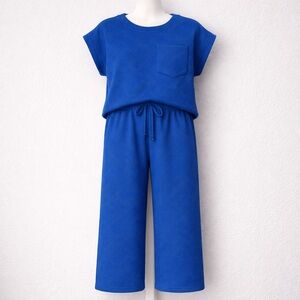 Entro Blue Textured Cropped Pant Set